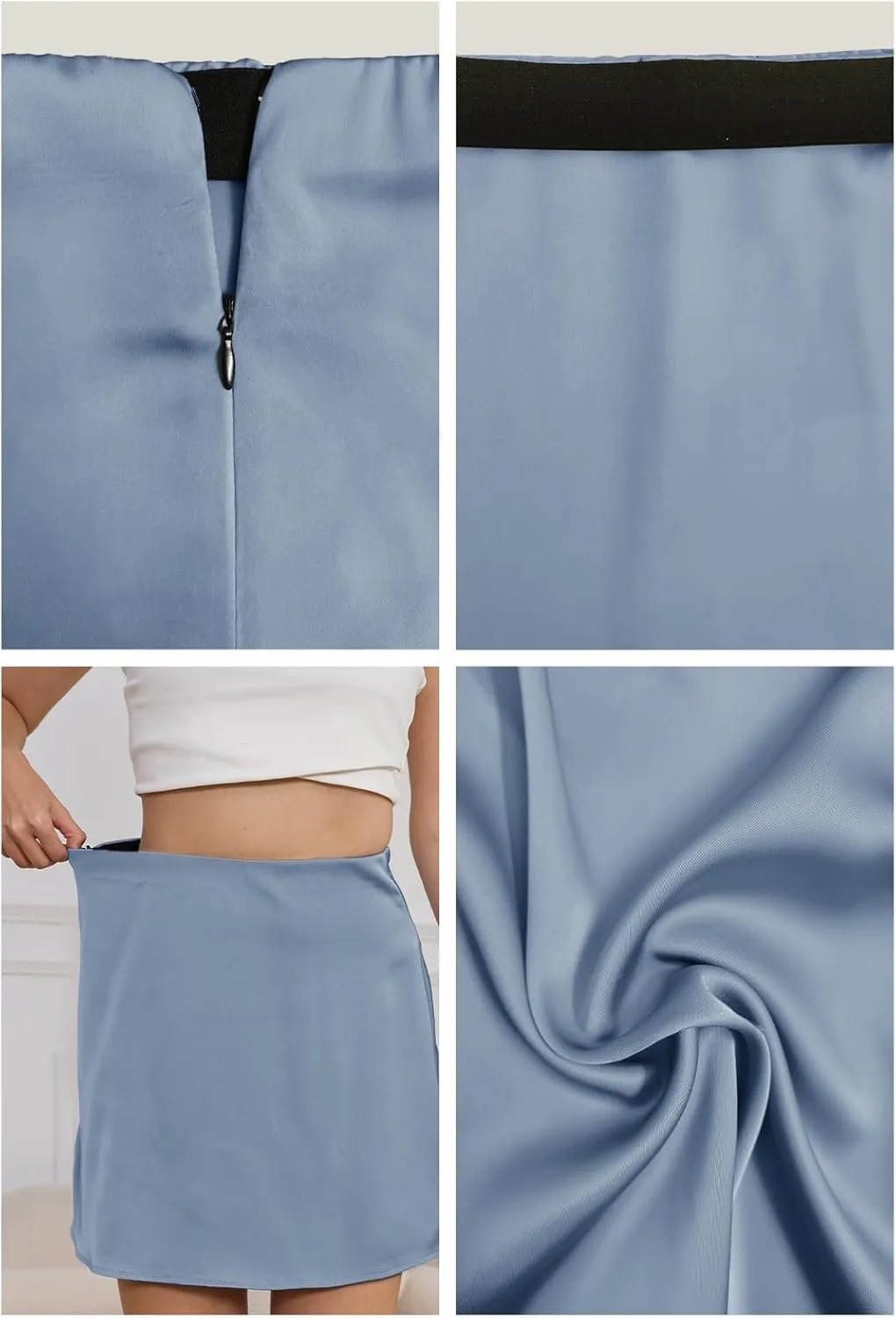 Womens High Waist Casual Pleated A-line Midi Skirt Elastic Waist with Pocket for Women