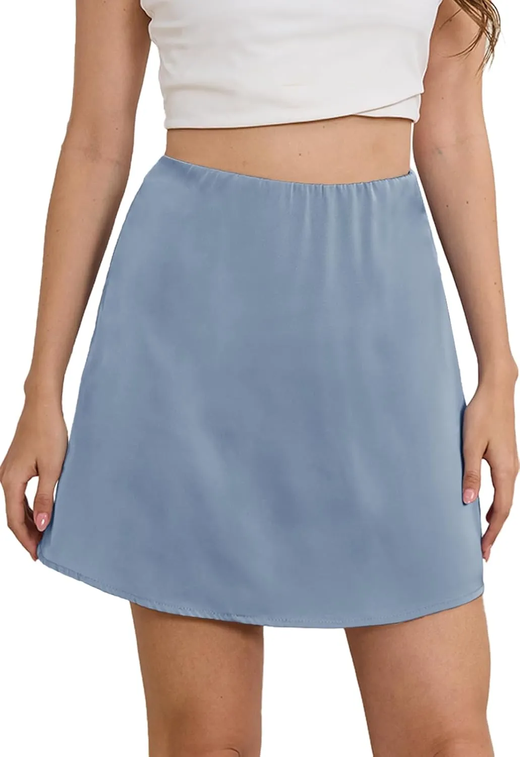 Womens High Waist Casual Pleated A-line Midi Skirt Elastic Waist with Pocket for Women