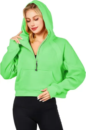 Womens Hoodies Oversized Sweatshirts Half Zip Pullover Cropped Long Sleeve Spring Fall Outfits Thumb Hole