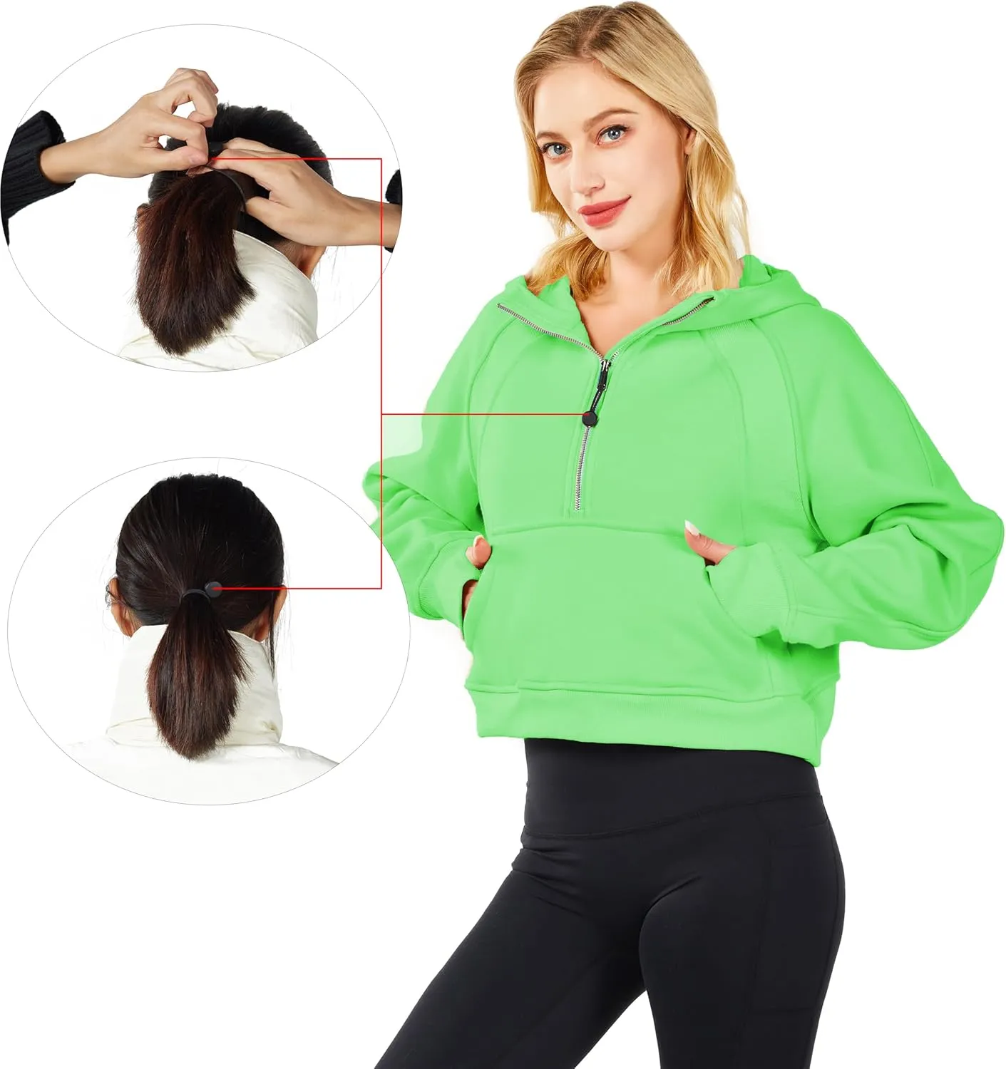 Womens Hoodies Oversized Sweatshirts Half Zip Pullover Cropped Long Sleeve Spring Fall Outfits Thumb Hole