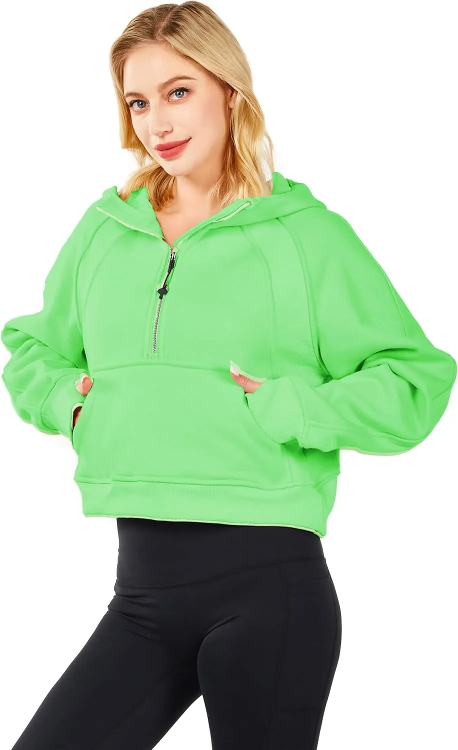 Womens Hoodies Oversized Sweatshirts Half Zip Pullover Cropped Long Sleeve Spring Fall Outfits Thumb Hole