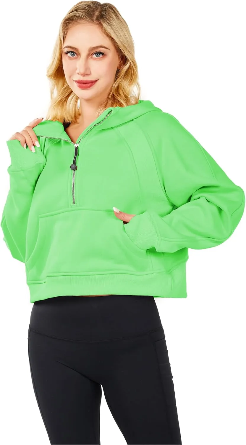 Womens Hoodies Oversized Sweatshirts Half Zip Pullover Cropped Long Sleeve Spring Fall Outfits Thumb Hole