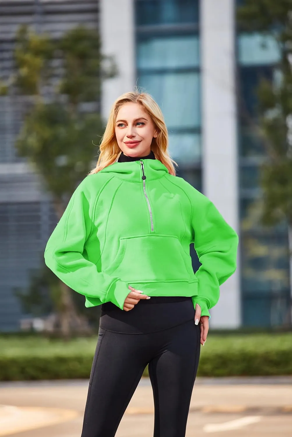Womens Hoodies Oversized Sweatshirts Half Zip Pullover Cropped Long Sleeve Spring Fall Outfits Thumb Hole