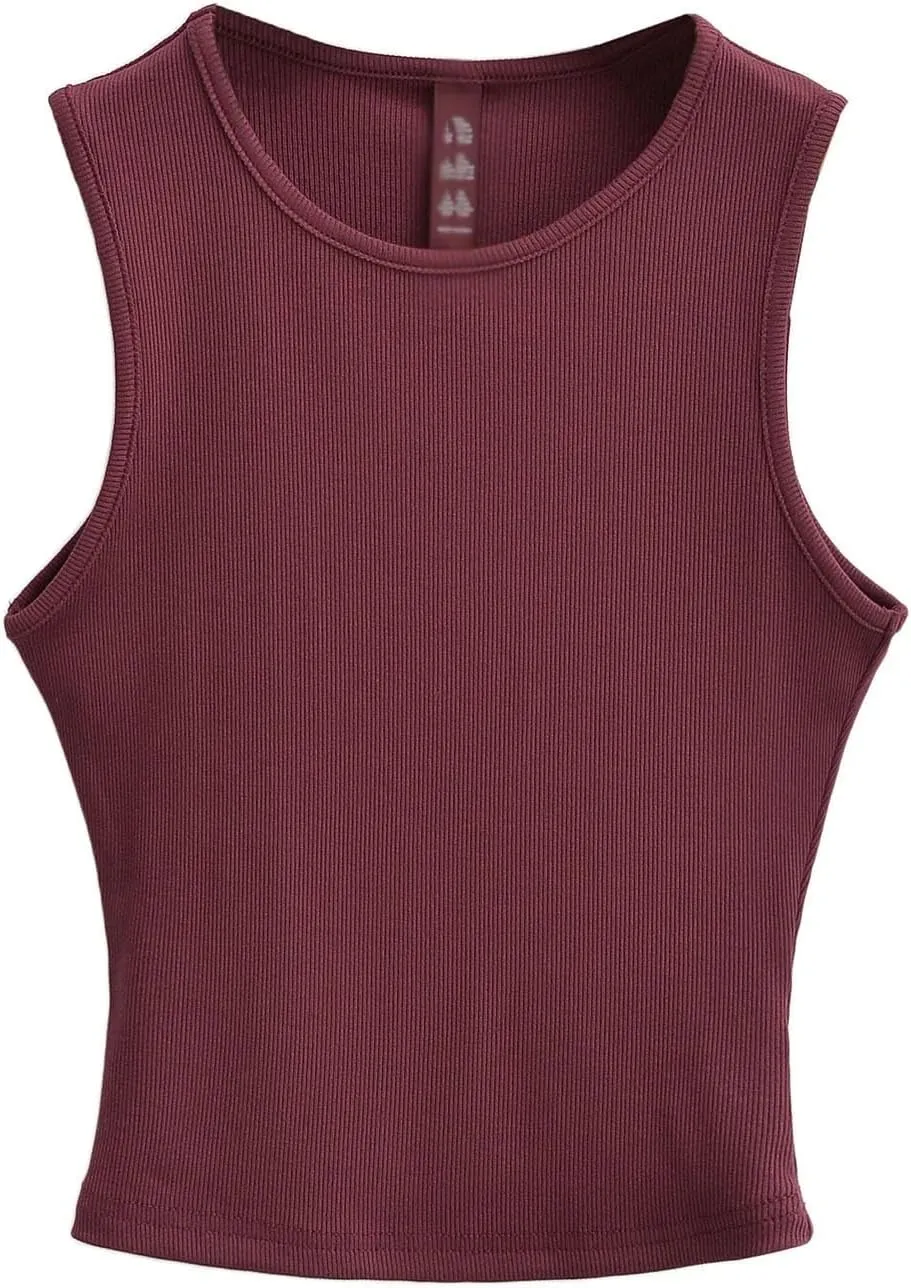 Women's Knitted Sleeveless Short Camisole Round Neck Summer Casual Slim Fit Tank Top