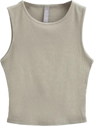 Women's Knitted Sleeveless Short Camisole Round Neck Summer Casual Slim Fit Tank Top