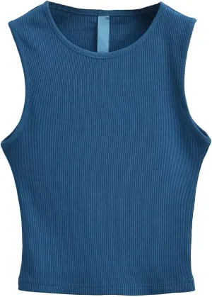 Women's Knitted Sleeveless Short Camisole Round Neck Summer Casual Slim Fit Tank Top