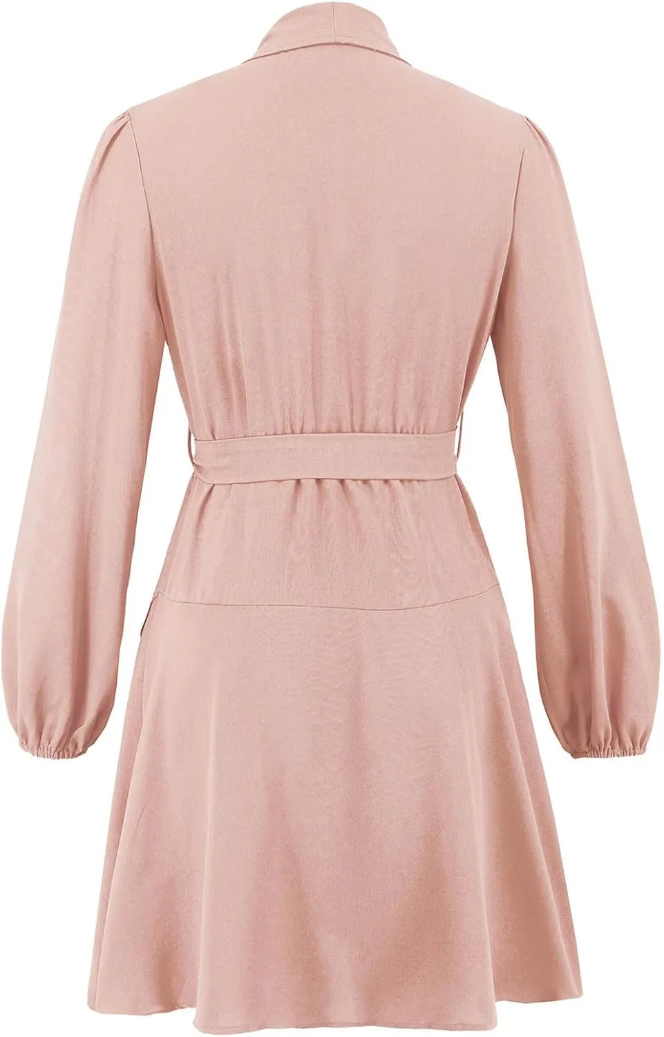 Womens Long Sleeve Dresses Sexy V Neck Long Sleeve Tie Waist Solid Ruffle Boho Flowy Swing Mini Dress for Mother of The Bride