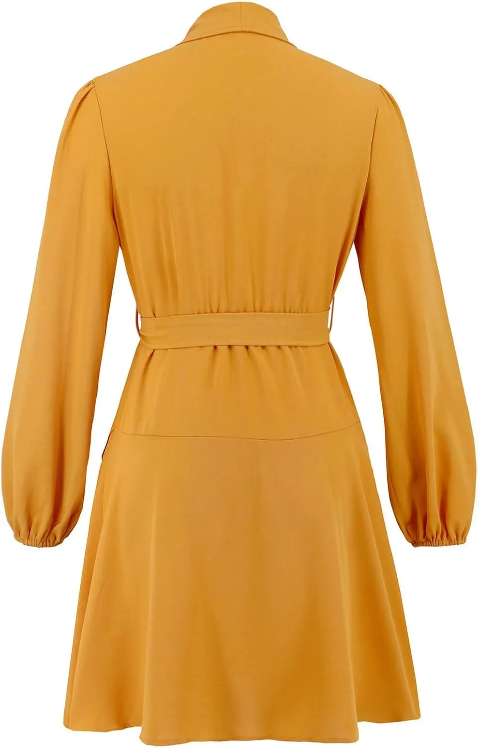 Womens Long Sleeve Dresses Sexy V Neck Long Sleeve Tie Waist Solid Ruffle Boho Flowy Swing Mini Dress for Mother of The Bride