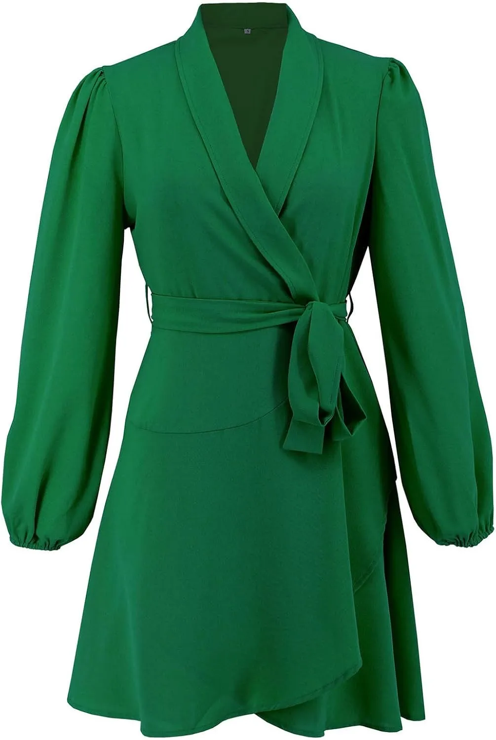 Womens Long Sleeve Dresses Sexy V Neck Long Sleeve Tie Waist Solid Ruffle Boho Flowy Swing Mini Dress for Mother of The Bride