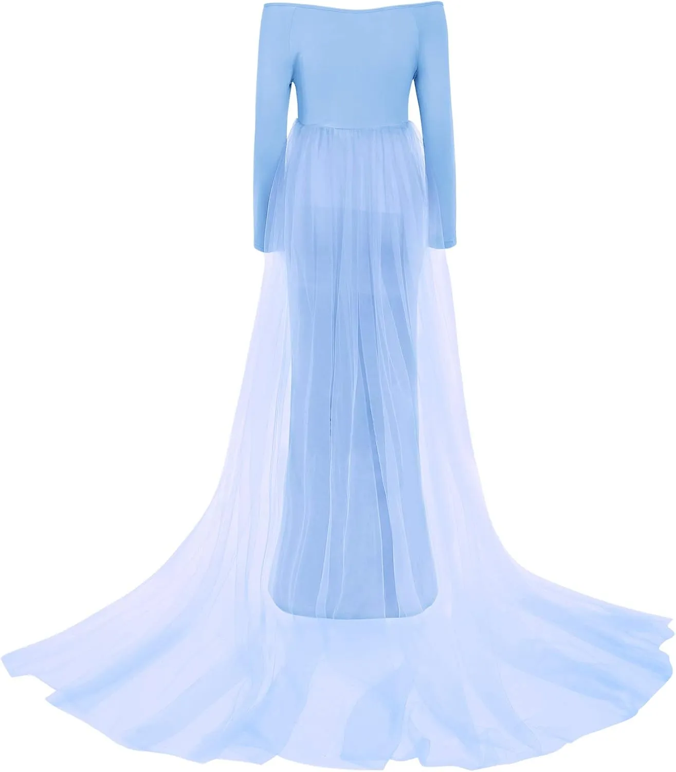 Women's Long Sleeve Off Shoulder Maternity Maxi Photography Dress Tulle Wedding Mermaid Gown for Photoshoot Baby Shower