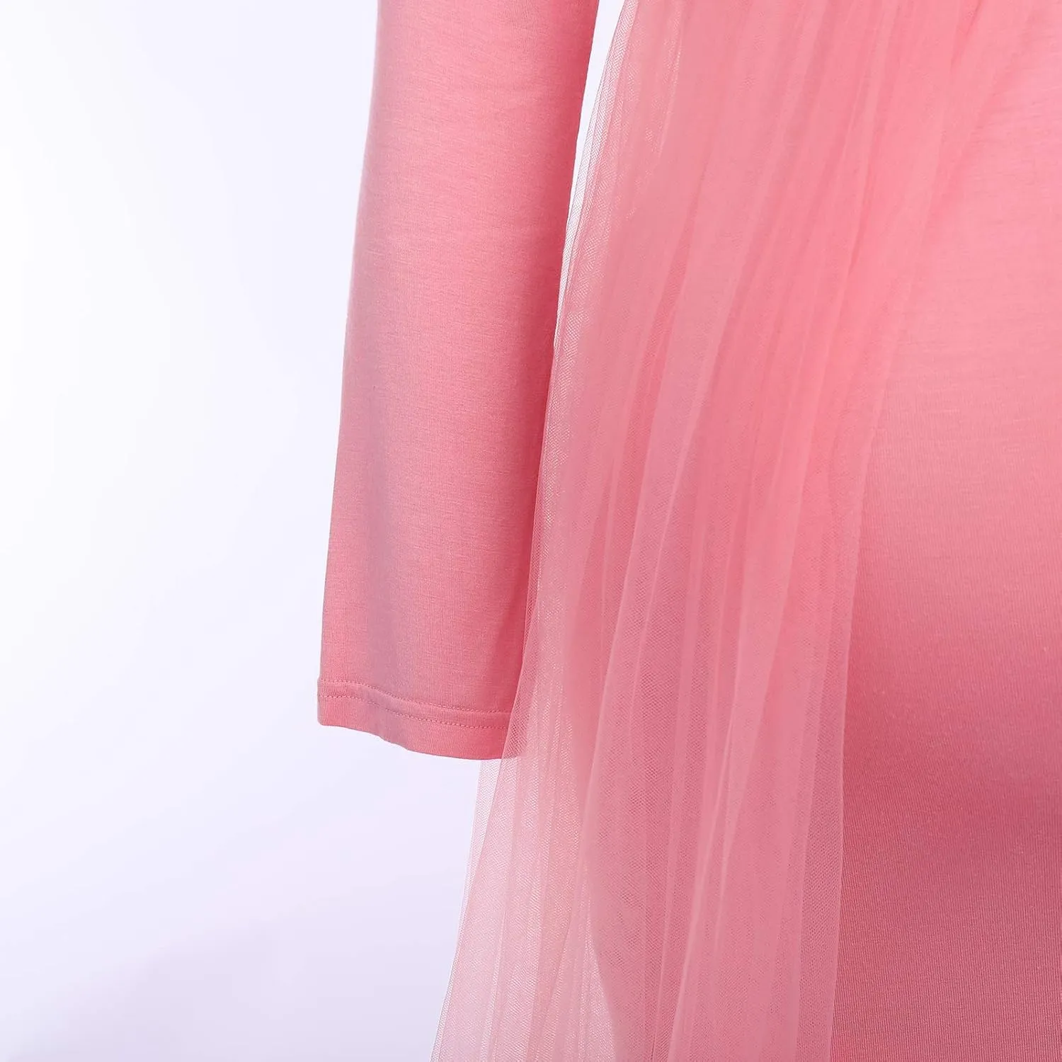 Women's Long Sleeve Off Shoulder Maternity Maxi Photography Dress Tulle Wedding Mermaid Gown for Photoshoot Baby Shower