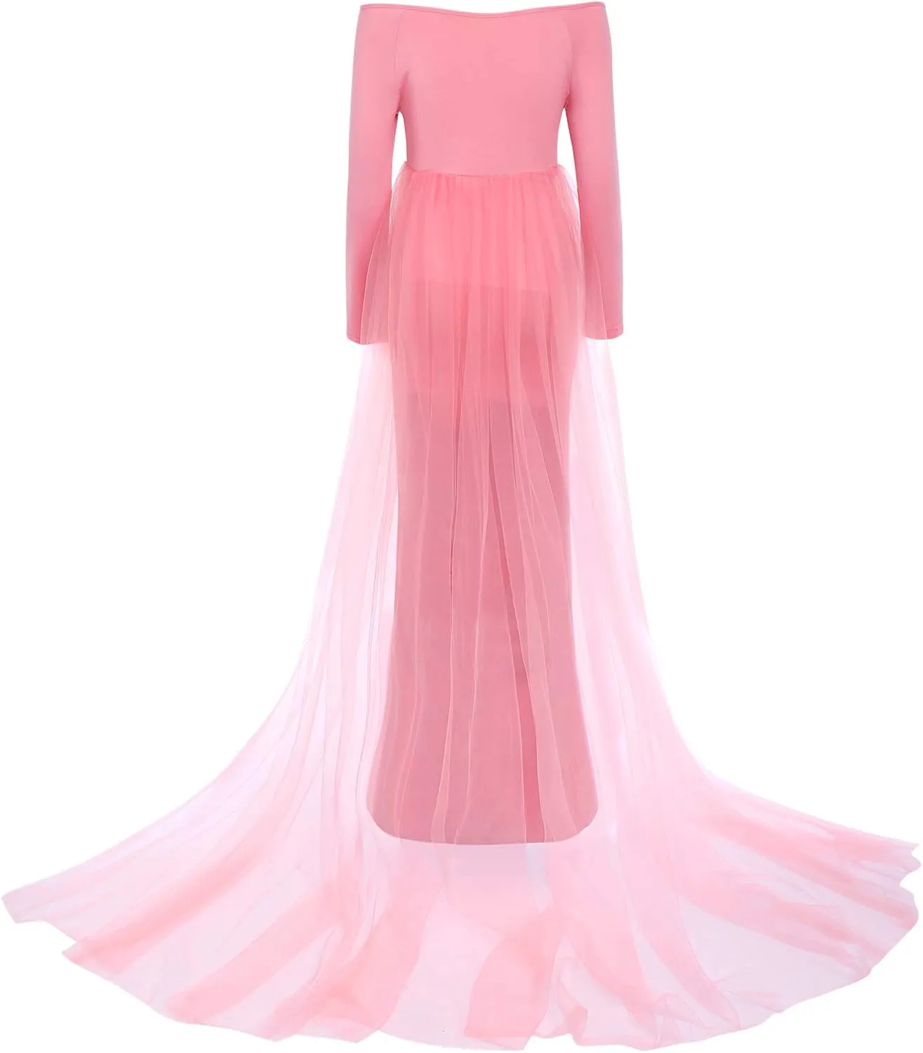 Women's Long Sleeve Off Shoulder Maternity Maxi Photography Dress Tulle Wedding Mermaid Gown for Photoshoot Baby Shower