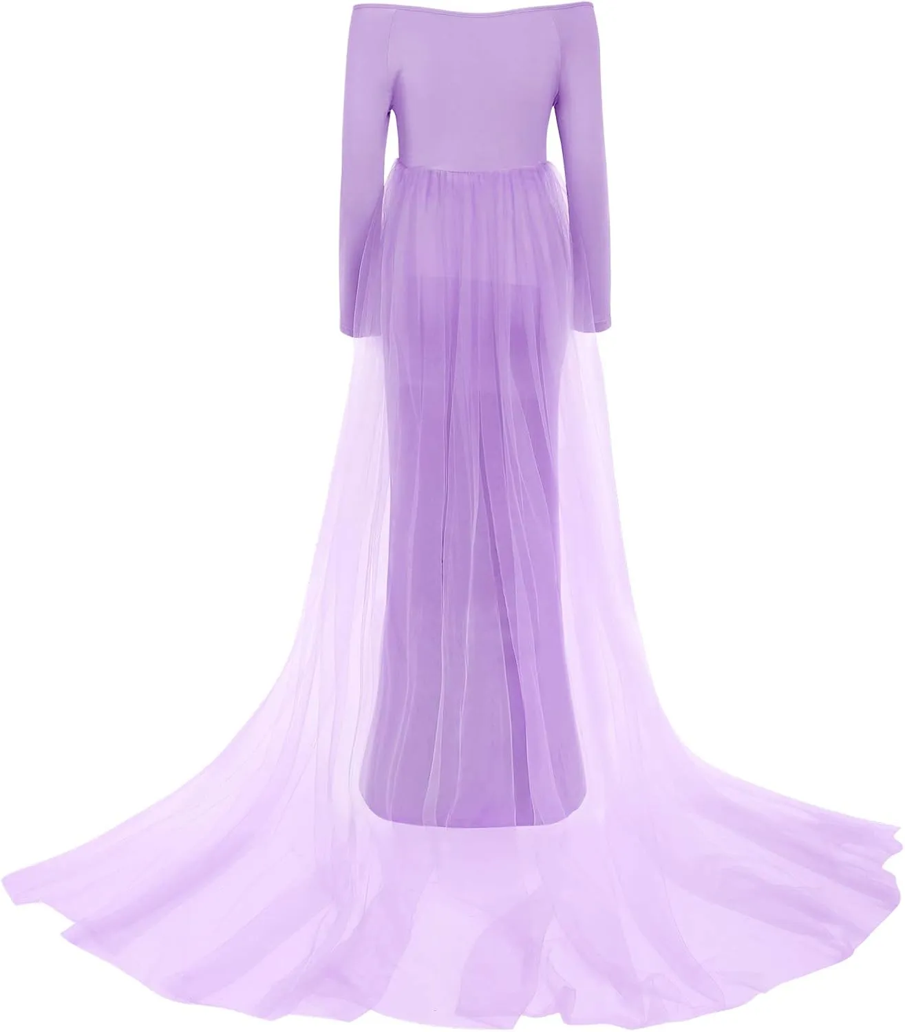 Women's Long Sleeve Off Shoulder Maternity Maxi Photography Dress Tulle Wedding Mermaid Gown for Photoshoot Baby Shower