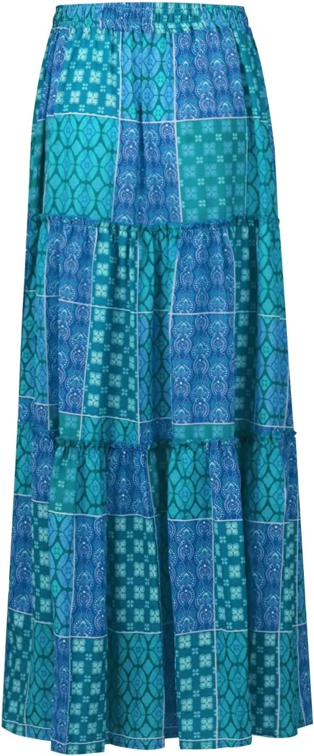 Womens Maxi Pleated Skirt Casual High Waisted A Line Skirts Summer Flowy Long Skirts Boho Beach Vacation Outfits
