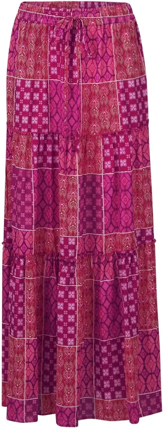 Womens Maxi Pleated Skirt Casual High Waisted A Line Skirts Summer Flowy Long Skirts Boho Beach Vacation Outfits