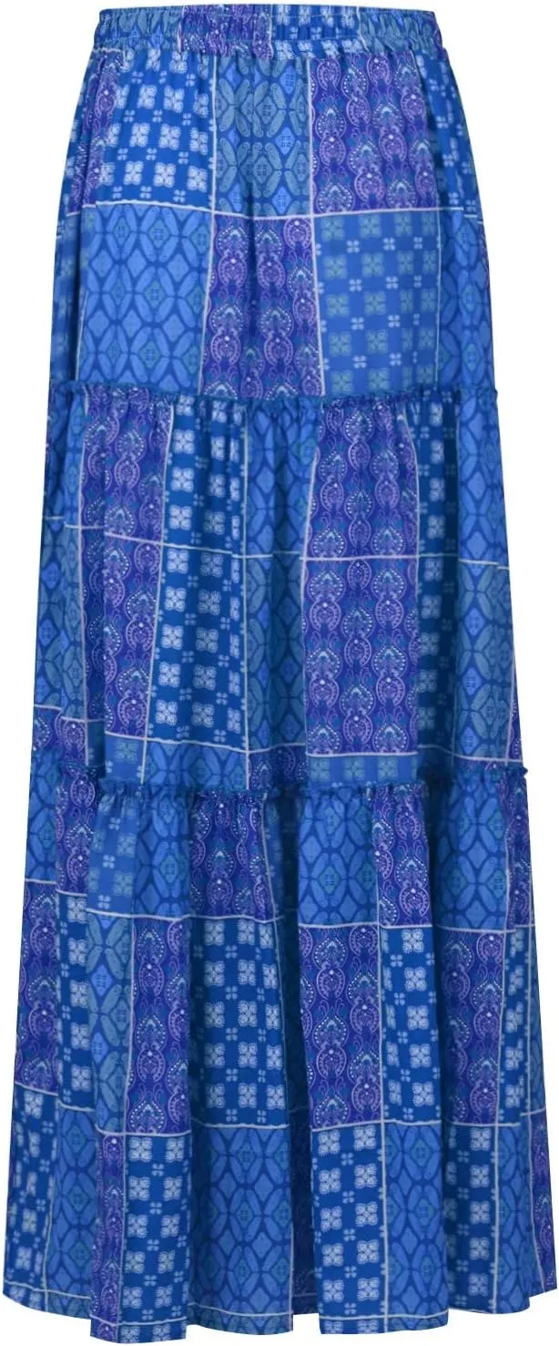 Womens Maxi Pleated Skirt Casual High Waisted A Line Skirts Summer Flowy Long Skirts Boho Beach Vacation Outfits