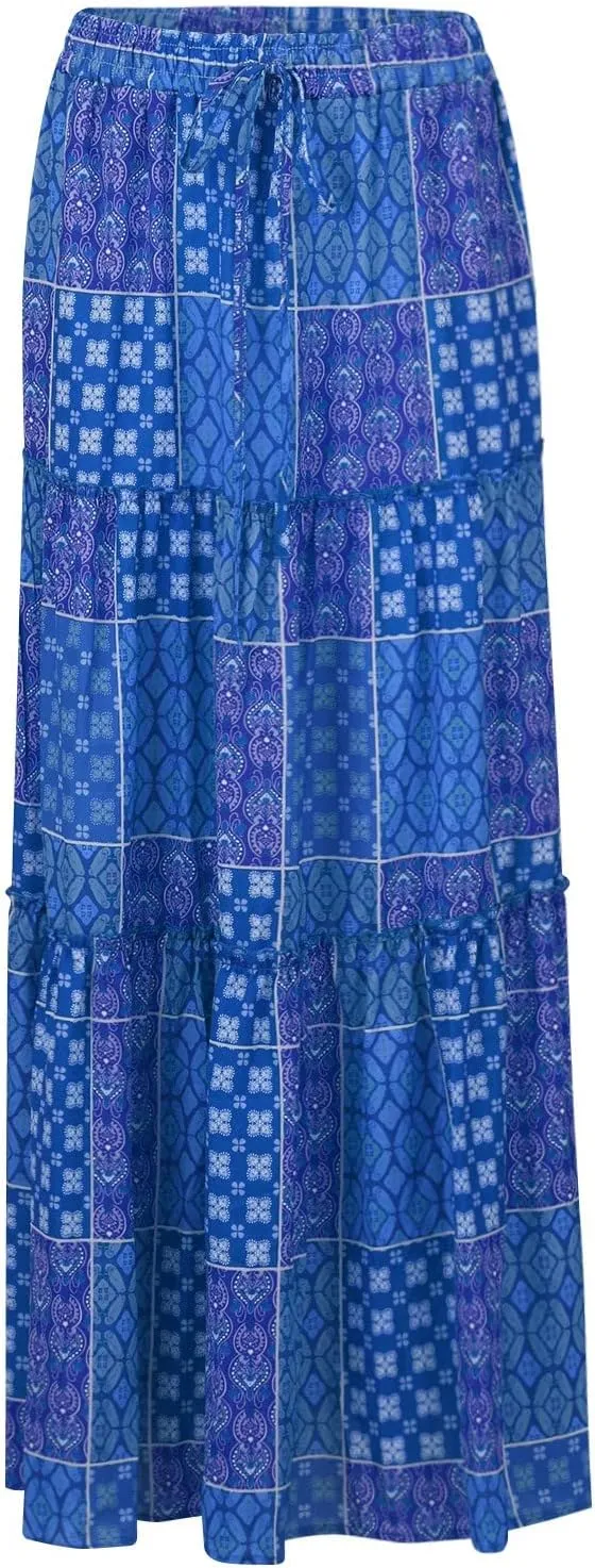 Womens Maxi Pleated Skirt Casual High Waisted A Line Skirts Summer Flowy Long Skirts Boho Beach Vacation Outfits