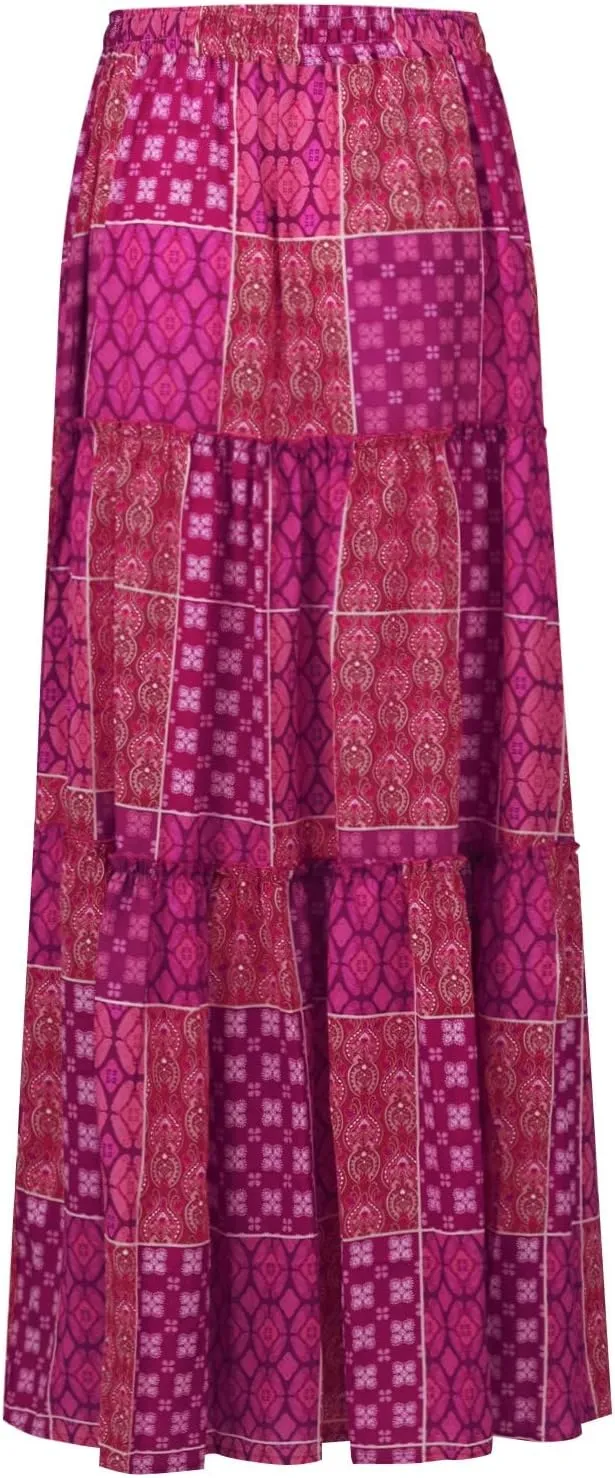 Womens Maxi Pleated Skirt Casual High Waisted A Line Skirts Summer Flowy Long Skirts Boho Beach Vacation Outfits