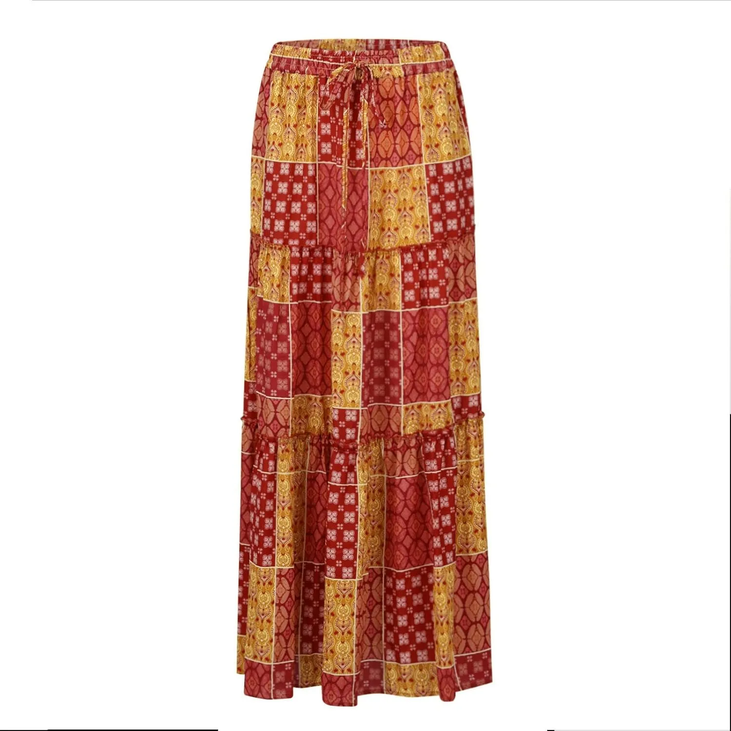 Womens Maxi Pleated Skirt Casual High Waisted A Line Skirts Summer Flowy Long Skirts Boho Beach Vacation Outfits