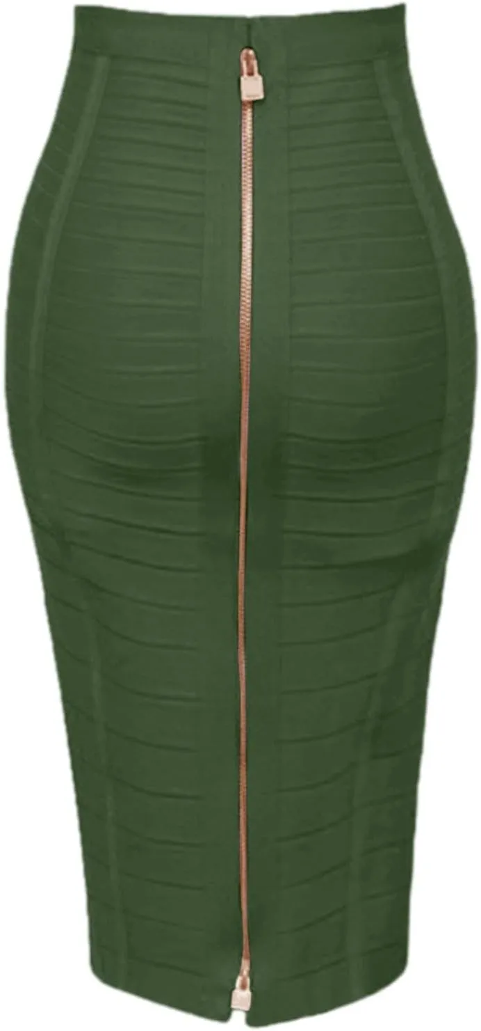 Womens Pencil Skirt, Work Skirts for Women Office Zipper Midi Skirt with Pockets Wedding Guest High Waisted Dressy Skirts