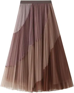 Women's Pleated Elastic Waist Midi Long Skirt A Line Women Flowy Fall Winter Skirts with Elastic Waistband Midi Skirt, Pink