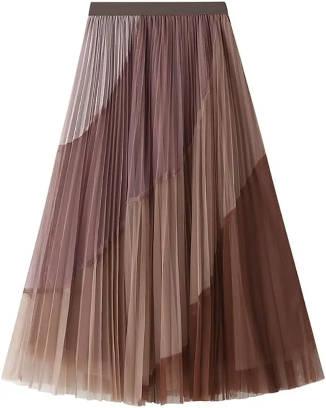 Women's Pleated Elastic Waist Midi Long Skirt A Line Women Flowy Fall Winter Skirts with Elastic Waistband Midi Skirt, Pink