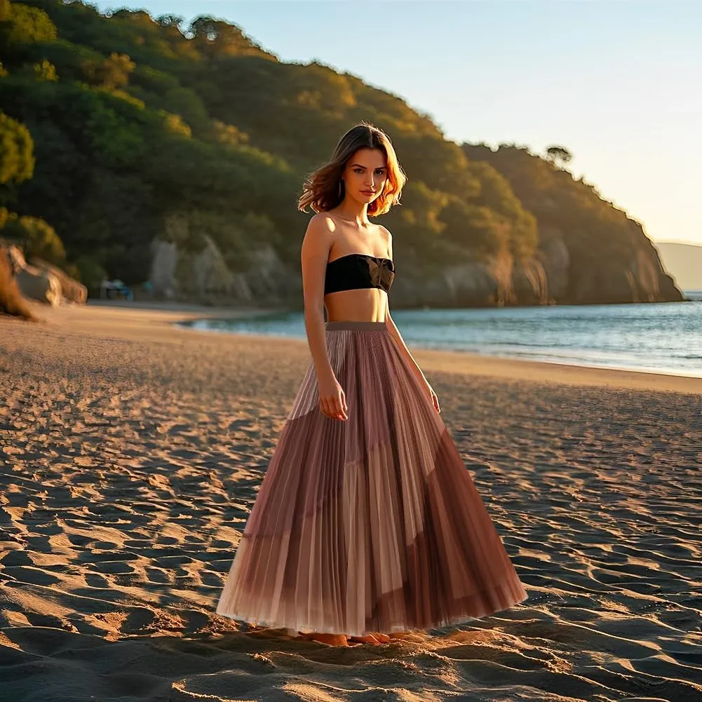 Women's Pleated Elastic Waist Midi Long Skirt A Line Women Flowy Fall Winter Skirts with Elastic Waistband Midi Skirt, Pink
