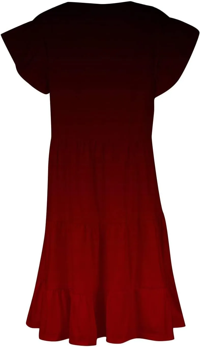 Women's Plus Size Dress V-Neck Tunic Ruffle Short Sleeve A-Line Flowy Pleated Hem Dress Gradient Color Midi Dresses