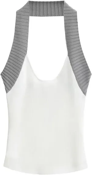Women's Round Neck Backless Camisole Contrast Textured Straps Casual Slim Fit Tank Top