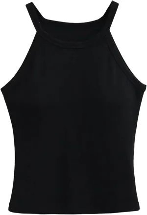 Women's Round Neck Camisole Ribbed Slim Fit Summer Casual Solid Color Tank Top
