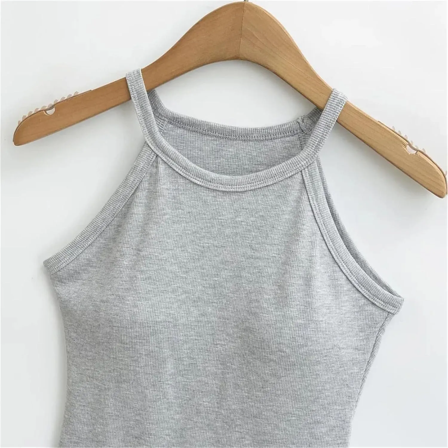 Women's Round Neck Camisole Ribbed Slim Fit Summer Casual Solid Color Tank Top