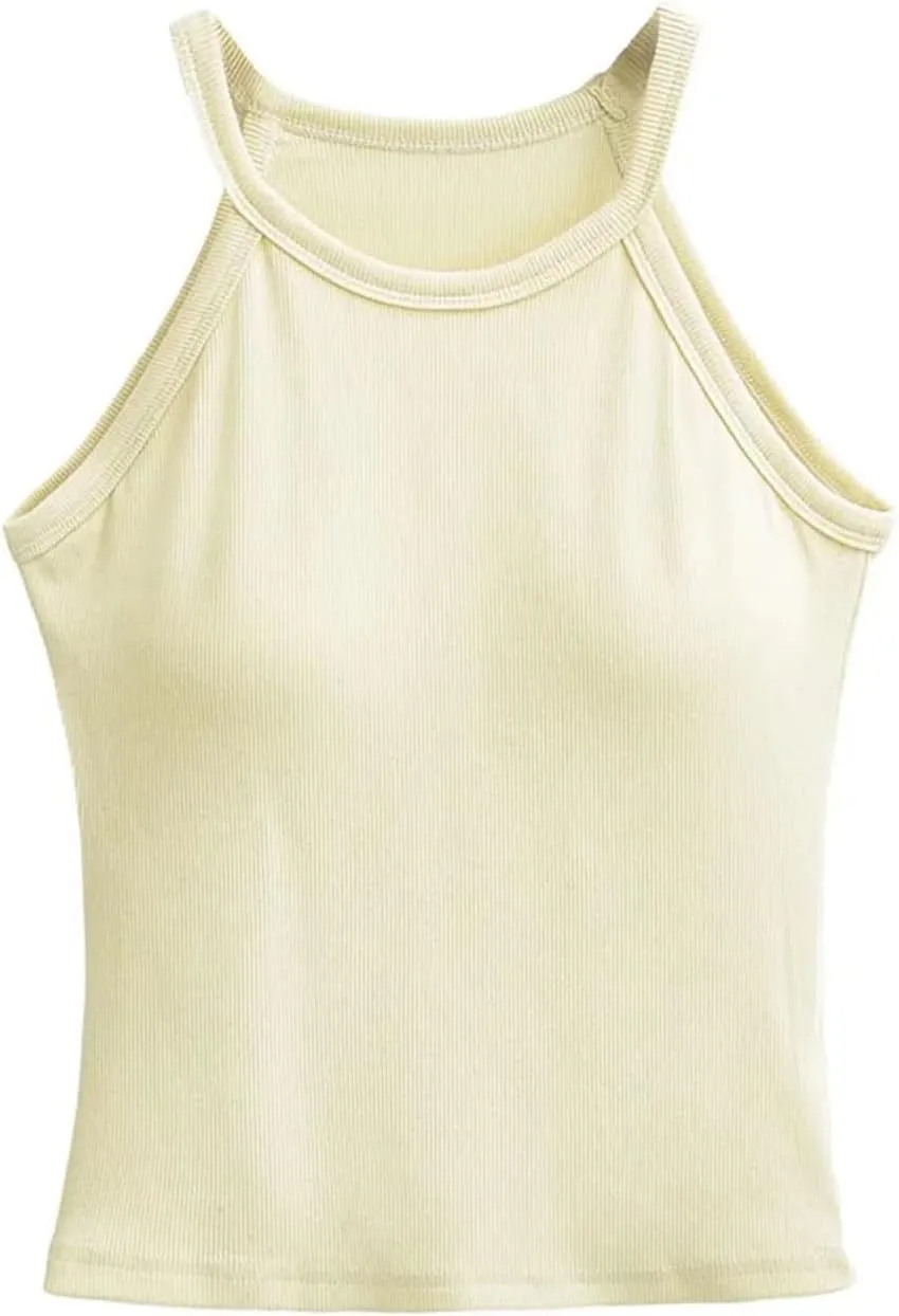 Women's Round Neck Camisole Ribbed Slim Fit Summer Casual Solid Color Tank Top