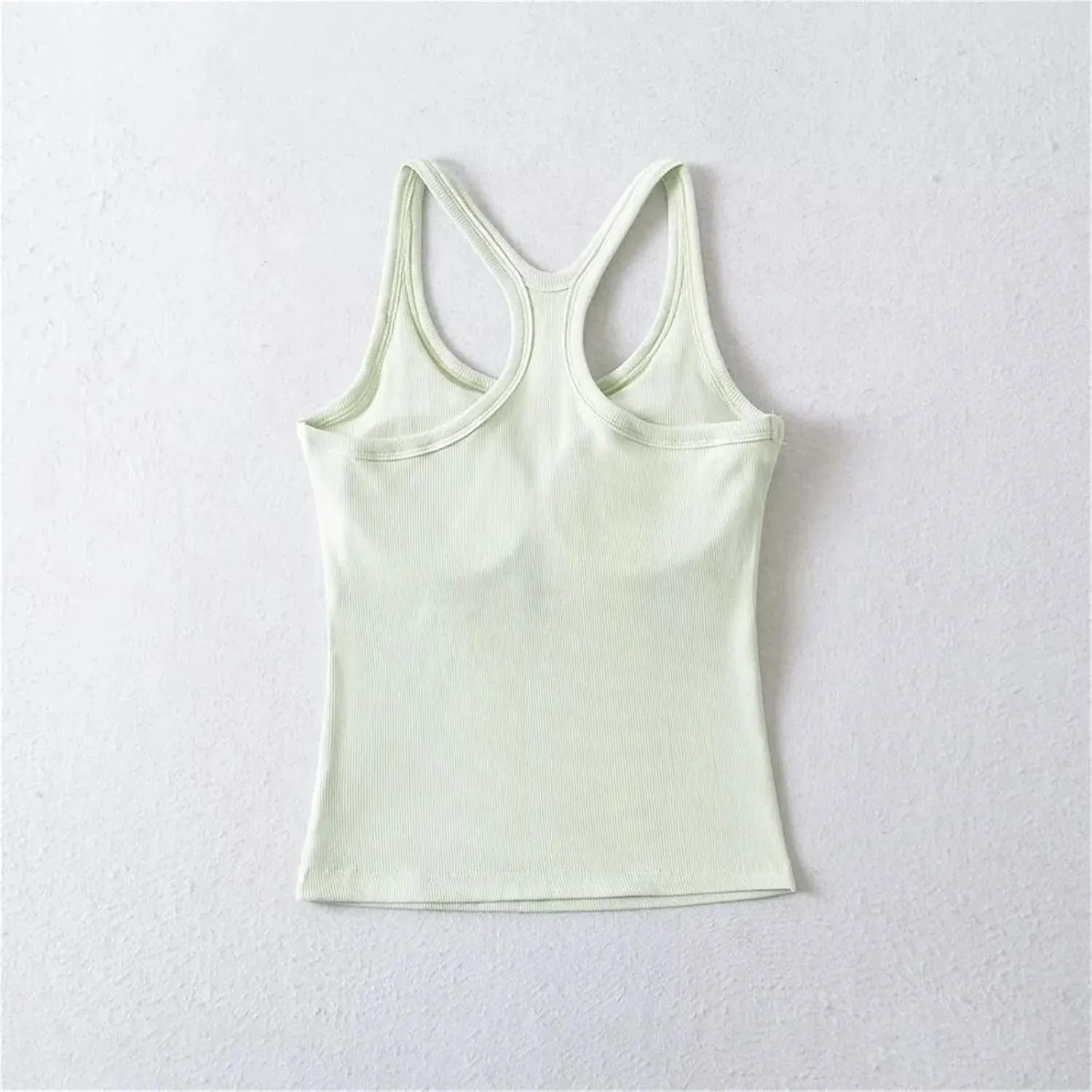 Women's Round Neck Racerback Tank Top Built-in Chest Pads Casual Slim Fit Camisole