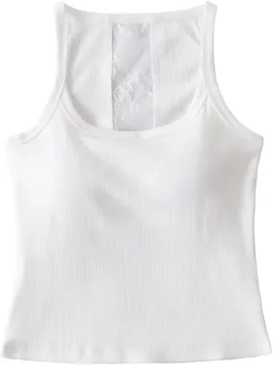 Women's Round Neck Sleeveless Top Lace Back Built-in Chest Pad Summer Slim Casual Camisole