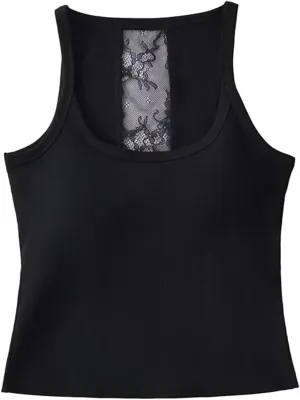 Women's Round Neck Sleeveless Top Lace Back Built-in Chest Pad Summer Slim Casual Camisole