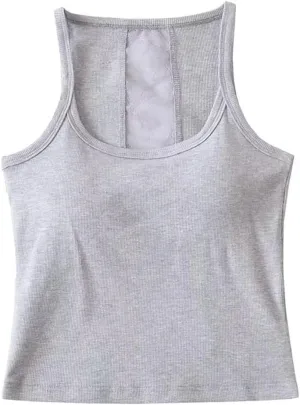 Women's Round Neck Sleeveless Top Lace Back Built-in Chest Pad Summer Slim Casual Camisole