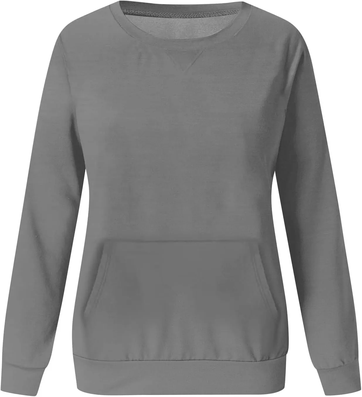 Women's Round Neck Sweatshirt Solid Plain Long Sleeve Pullover Shirts Slim Fit Tunic Comfy Casual Outfits