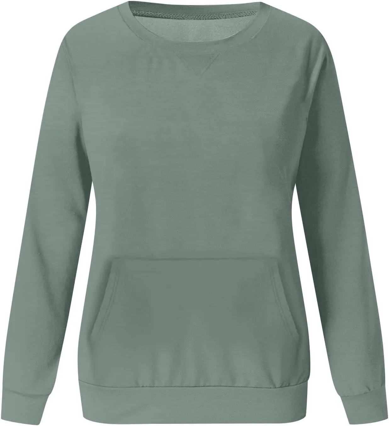 Women's Round Neck Sweatshirt Solid Plain Long Sleeve Pullover Shirts Slim Fit Tunic Comfy Casual Outfits