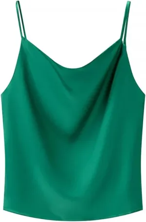 Women's Satin Solid Color Camisole Casual Slim Square Neck Backless Sleeveless Top