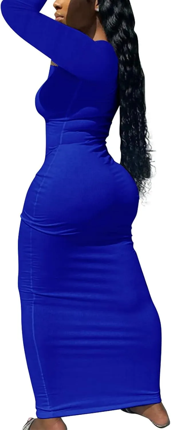Womens Sexy Sleeveless Causal Scoop Neck Ottoman Ribbed Dress Basic Racerback Bodycon Long Maxi Tank Dress