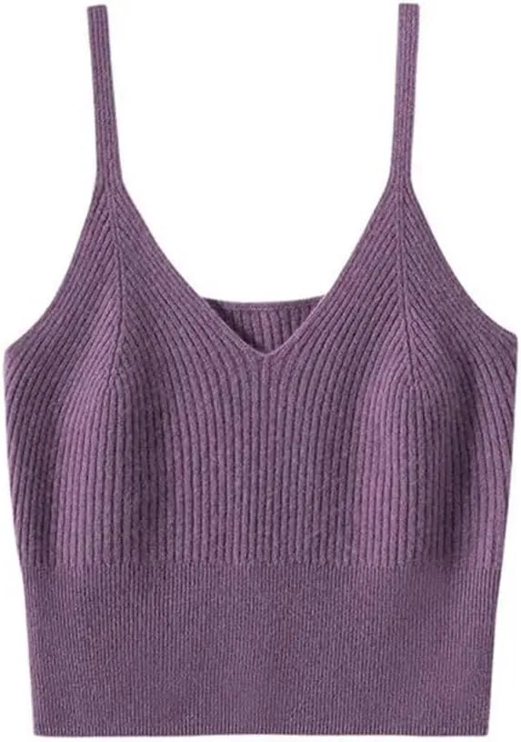 Women's Soft Fluffy Knitted Camisole Vest Solid Color Thermal Base Layer Small Top Camis