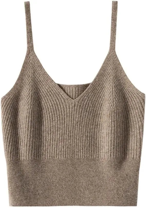 Women's Soft Fluffy Knitted Camisole Vest Solid Color Thermal Base Layer Small Top Camis