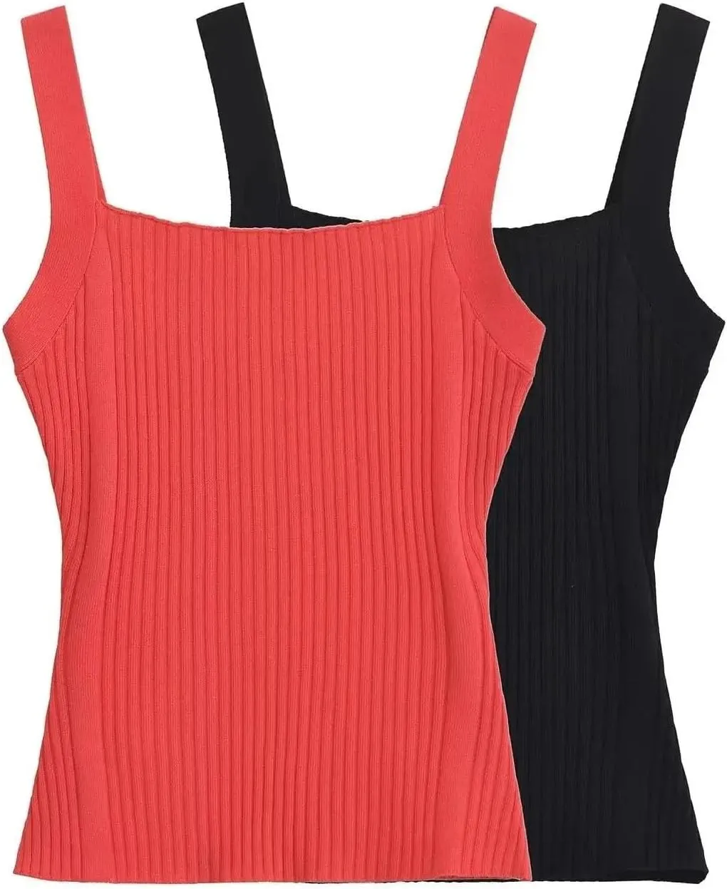 Women's Solid Color Knitted Camisole Casual Slim Fit Elastic Square Neck Tank Top