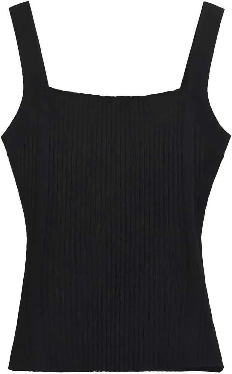 Women's Solid Color Knitted Camisole Casual Slim Fit Elastic Square Neck Tank Top