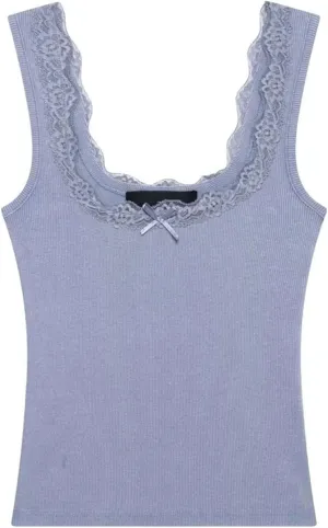 Women's Square Neck Sleeveless Camisole Ruffled Thin Summer Casual Slim Fit Top