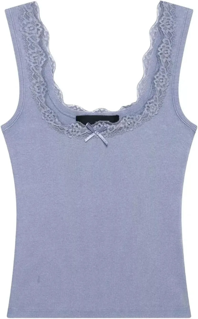 Women's Square Neck Sleeveless Camisole Ruffled Thin Summer Casual Slim Fit Top