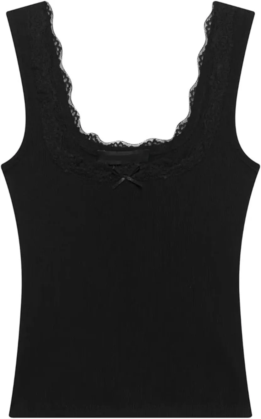 Women's Square Neck Sleeveless Camisole Ruffled Thin Summer Casual Slim Fit Top