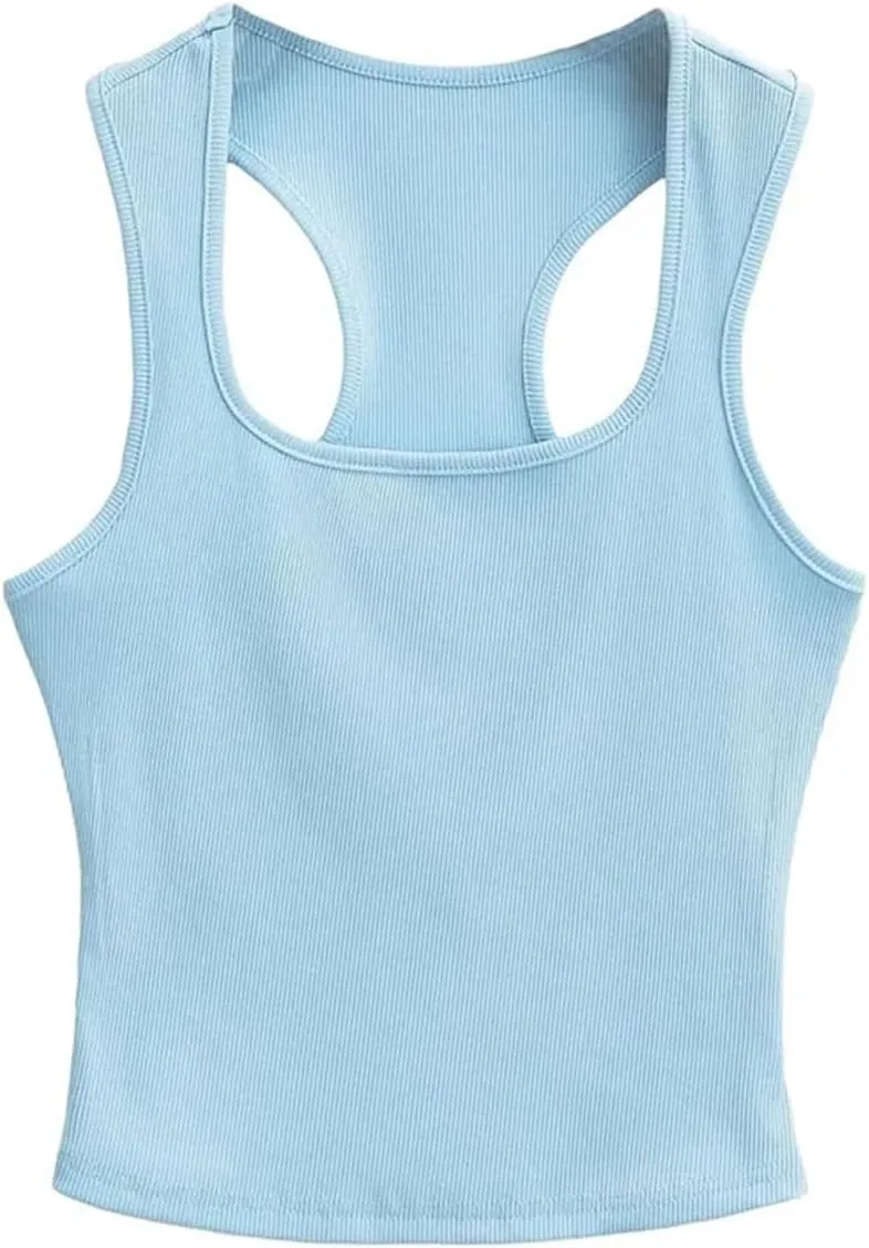 Women's Square Neck Sleeveless Tank Top Back Hollow Out Summer Casual Slim Fit Camisole