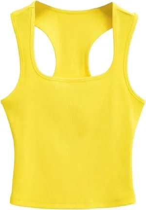 Women's Square Neck Sleeveless Tank Top Back Hollow Out Summer Casual Slim Fit Camisole