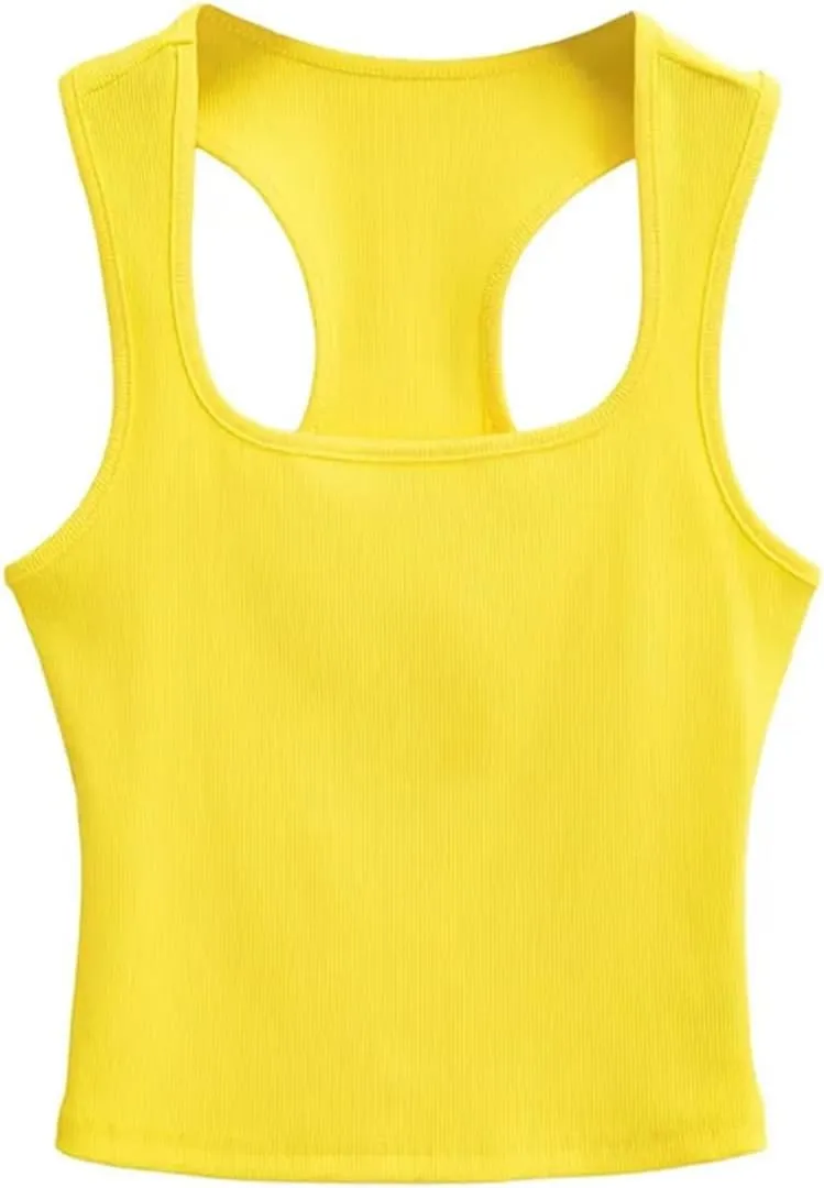 Women's Square Neck Sleeveless Tank Top Back Hollow Out Summer Casual Slim Fit Camisole